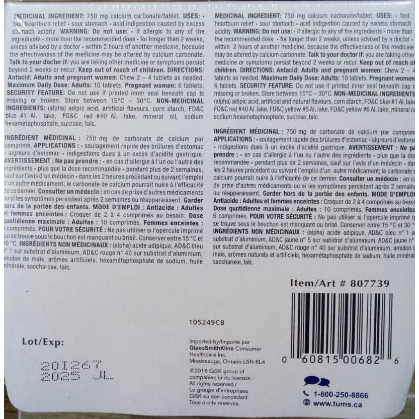 Kẹo nhai giúp hỗ trợ tiêu hóa Tums Extra Strength 100 viên vị trái cây. Hạn sử dụng 2025 (Hàng nhập từ Canada) | BigBuy360 - bigbuy360.vn