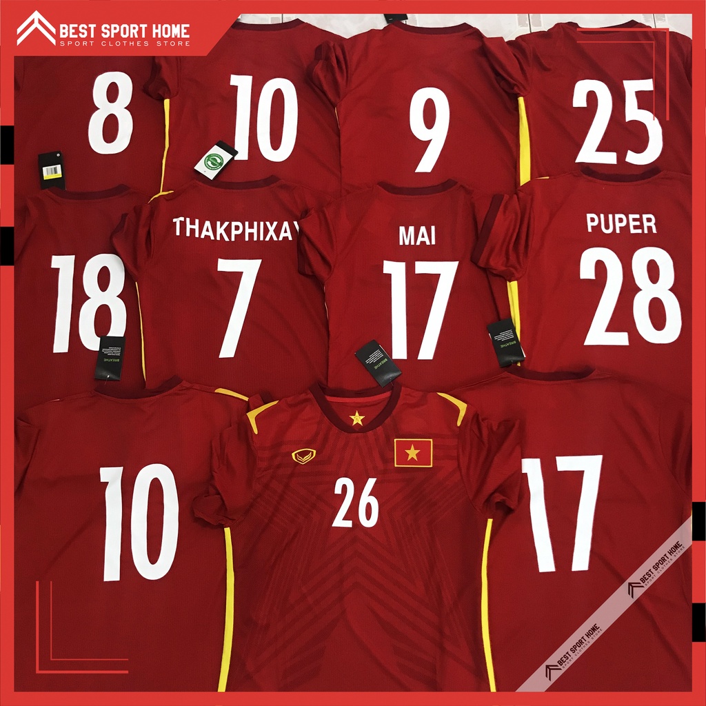 Quần Áo Bóng Đá Đội Tuyển Việt Nam Sân Nhà - Vietnam Homekit 21/22 Màu Đỏ Vải Dệt Kín Mềm Size Âu