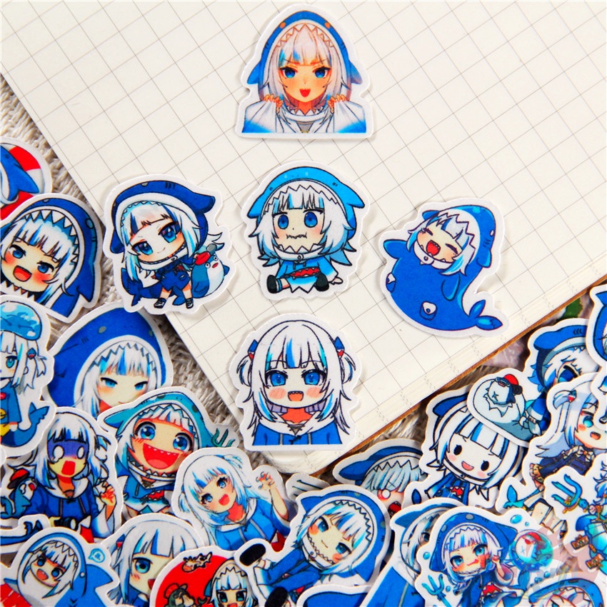 Set 50 miếng dán trang trí album ảnh họa tiết Hololive Vtuber Gawr Gura Q-1 kích thước 2-3 cm