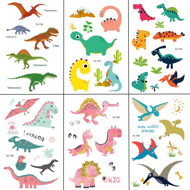 Sticker hình xăm tạm thời họa tiết khủng long chống thấm nước