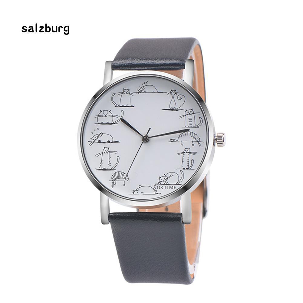 Đồng hồ nữ mặt in hình mèo hoạt hình dễ thương dây giả da | BigBuy360 - bigbuy360.vn