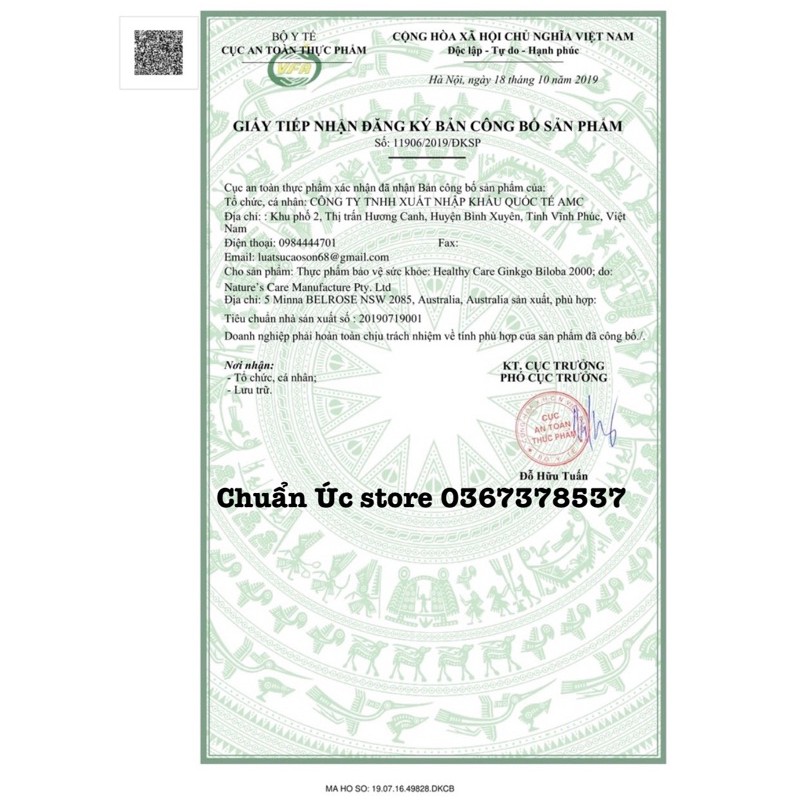 BỔ NÃO GINKGO BILOBA 2000mg Úc - 100 viên  - Xuất xứ Úc