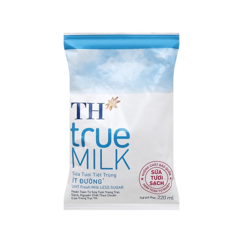 Thùng sữa TH TRUE MILK bịch 220ml NGUYÊN CHẤT/ ÍT ĐƯỜNG/ CÓ ĐƯỜNG