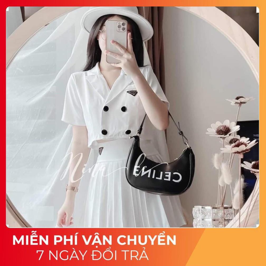 [ 𝐅𝐑𝐄𝐄 𝐒𝐇𝐈𝐏 ] Set Vest Croptop 2 Hàng Cúc Mix Chân Váy Xếp Ly