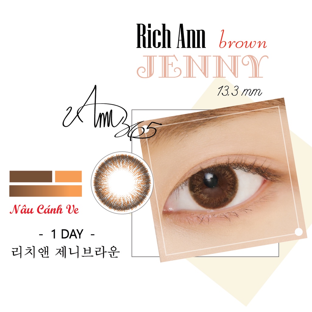 [1 𝓗𝓸̣̂𝓹] Lens Hỗ Trợ Lệch Độ 1 Ngày Màu Nâu Cánh Ve Jenny Brown ANN365