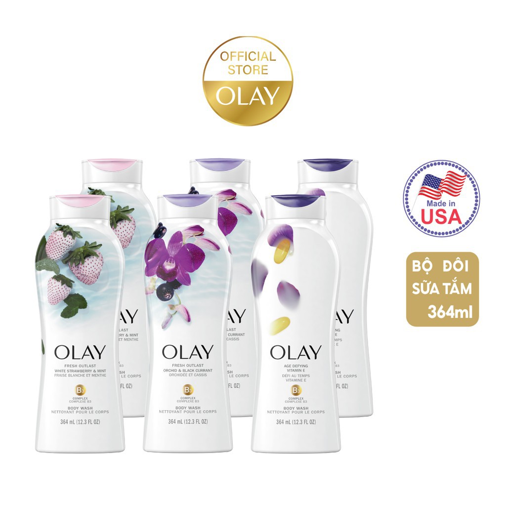 Bộ Đôi Sữa tắm Olay dưỡng da nhiều mùi hương 364ml/chai