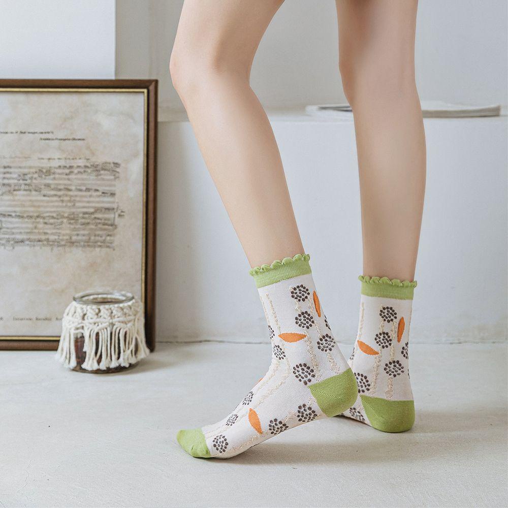 Vớ Cotton Cổ Vừa Thoáng Khí In Họa Tiết Hoa Dễ Thương Phong Cách Hàn Quốc Thời Trang Cho Nữ