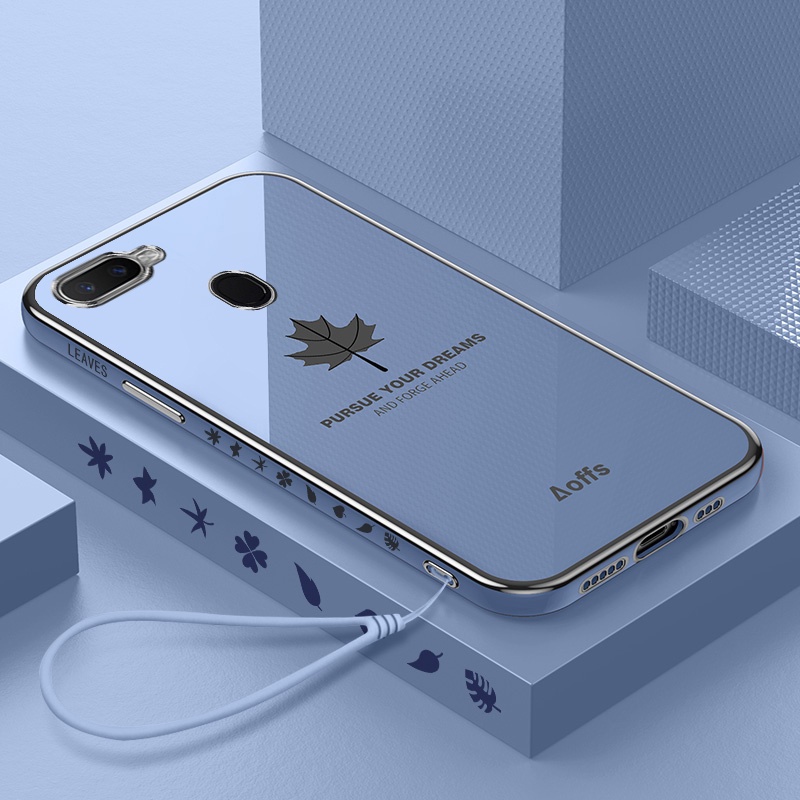Ốp Điện Thoại Silicon Mềm Chống Rơi Hình Lá Phong Gắn Dây Đeo Cho OPPO A7 A5s A3s A5 A9 A53 2020 A5 2020 A15 A15S A54 4g