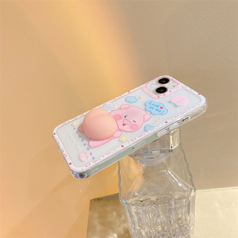 Ốp điện thoại TPU mềm Chú lợn hồng gắn đào dễ thương 6 6s Plus 7 Plus 8 Plus13/13pro/13promax/12/12pro/12promax/11promax