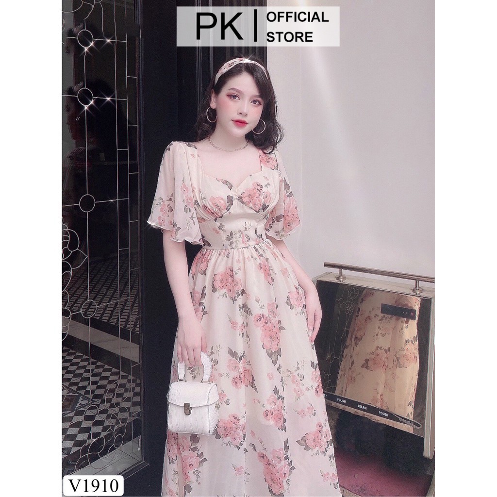 Đầm Thiết Kế Dáng Xoè Hoa Hồng Cánh Tiên V1910, Váy Thiết Kế Voan Hoa Cao Cấp - PK Official