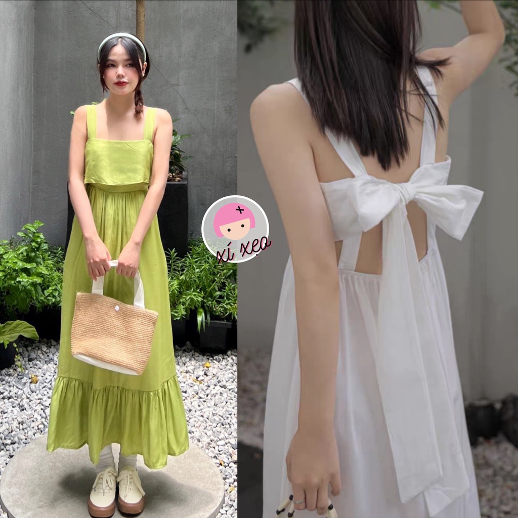 Váy 2 dây đầm maxi trắng nữ thắt nơ lưng váy dài đi biển xixeoshop - V31 | BigBuy360 - bigbuy360.vn