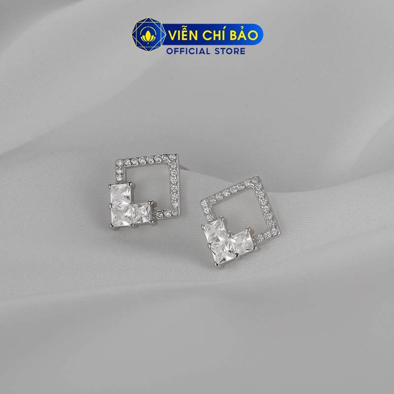 Bông tai bạc nữ hình Oval đính đá chất liệu bạc 925 thời trang phụ kiện trang sức nữ Viễn Chí Bảo B000256