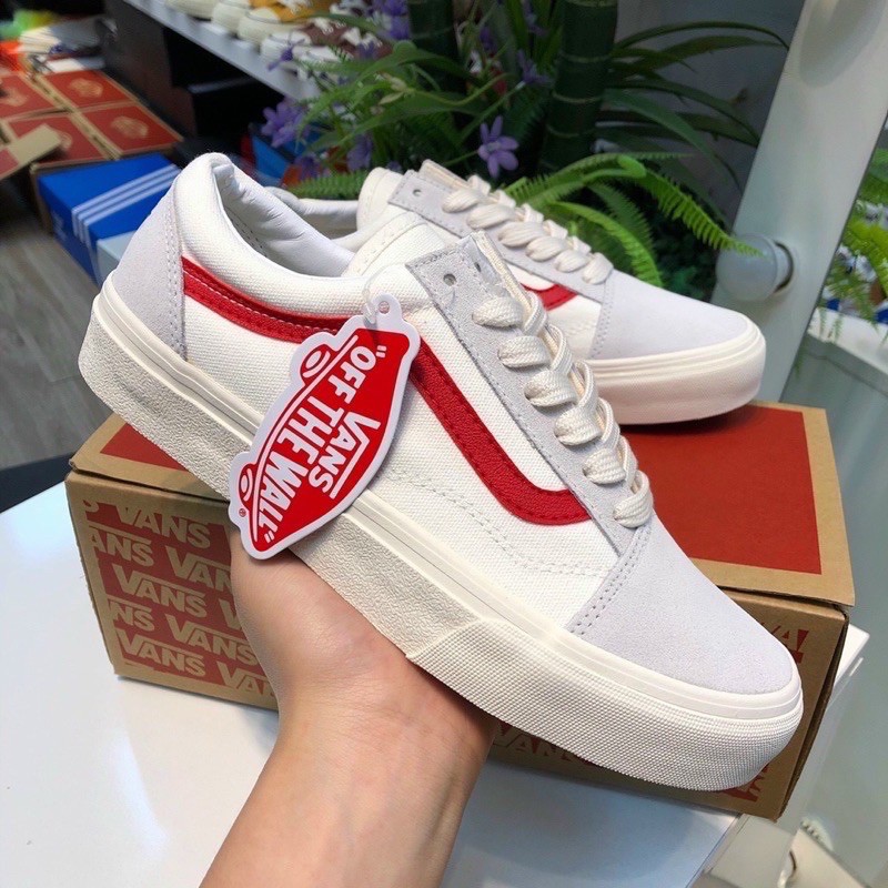 Giầy vans vaul sọc đỏ da thật 1:1 ( full box + free ship )