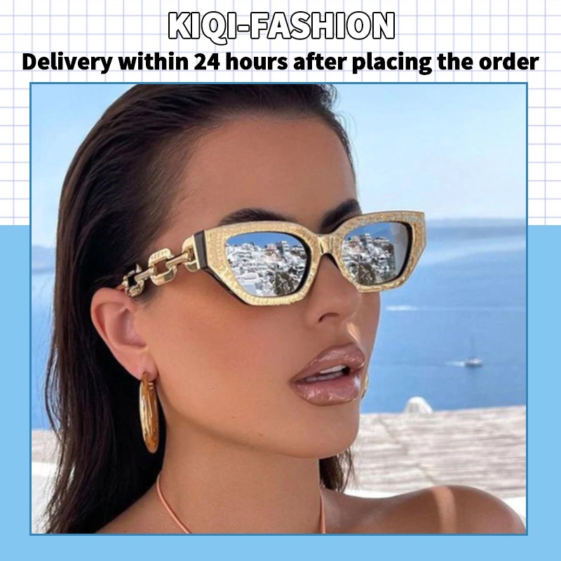 (KIQI-FASHION) COD Kính Mát Mắt Mèo Gọng Kim Loại Chống Tia Uv400 Thời Trang Cho Nữ