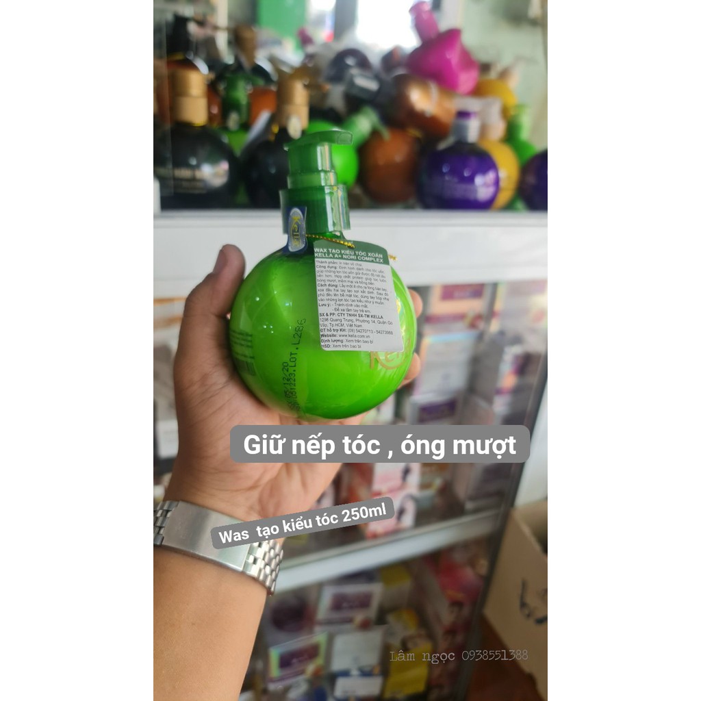 WAX tạo kiểu tóc xoăn KELLA  A+ NORI COMPLEX 250ml  CHÍNH HÃNG  tạo kiểu, giúp tóc luôn óng mượt mềm mại, và bồng bềnh