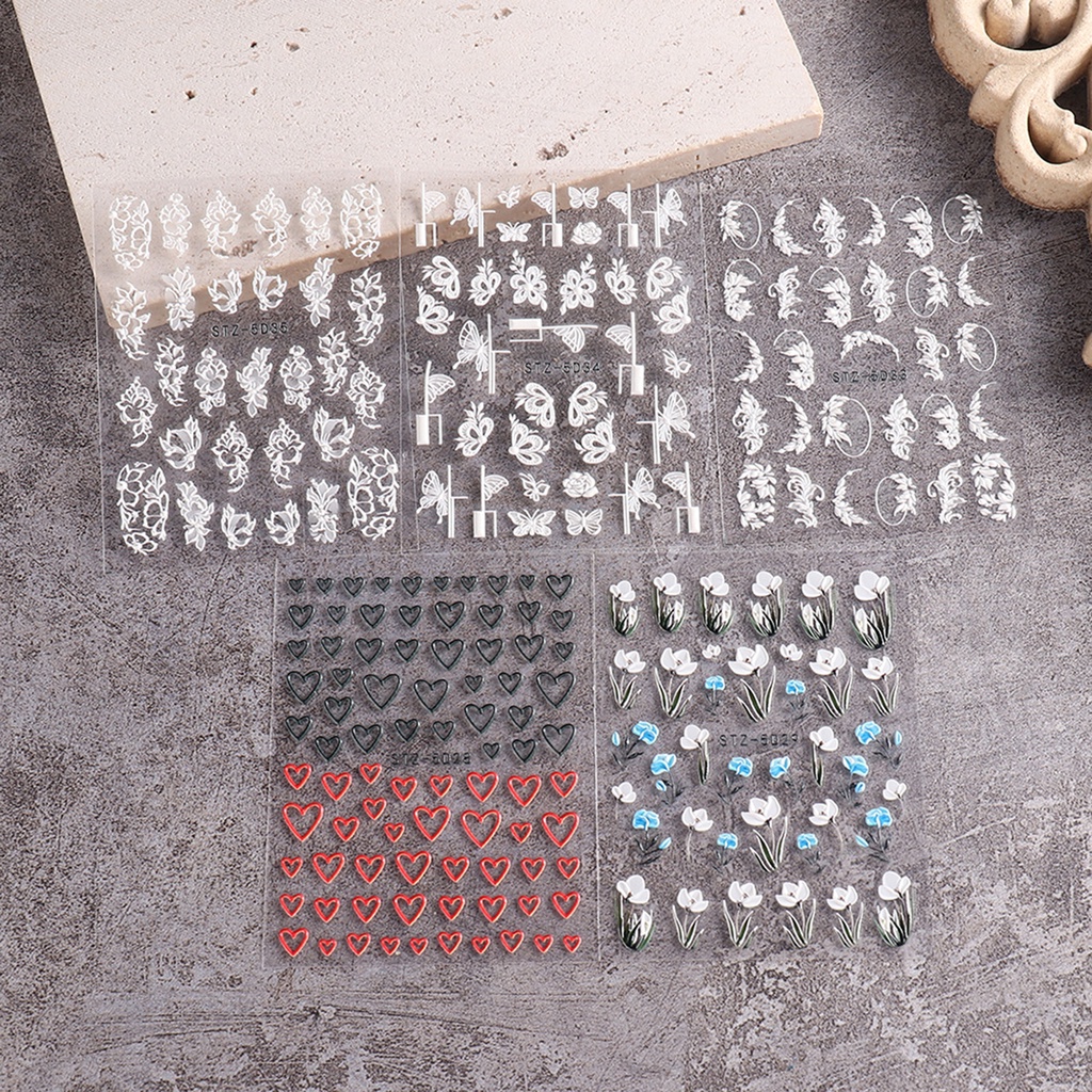 1 Bộ Miếng Dán Trang Trí Móng Tay Tự Dính Không Mùi Dính Mạnh Họa Tiết Hoa 3D Nhiều Phong Cách Bắt Mắt