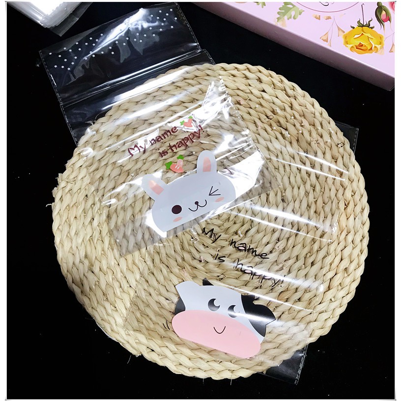 10 Túi cột bánh bò cười Happy ⚡ HÀNG CAO CẤP ⚡ túi cột đựng bánh hình bò ngộ nghĩnh đáng yêu 16 x 26cm