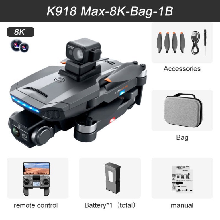 Máy bay không người lái K918 max thời gian bay lên đến 30p Camera 8K động cơ không chổi than