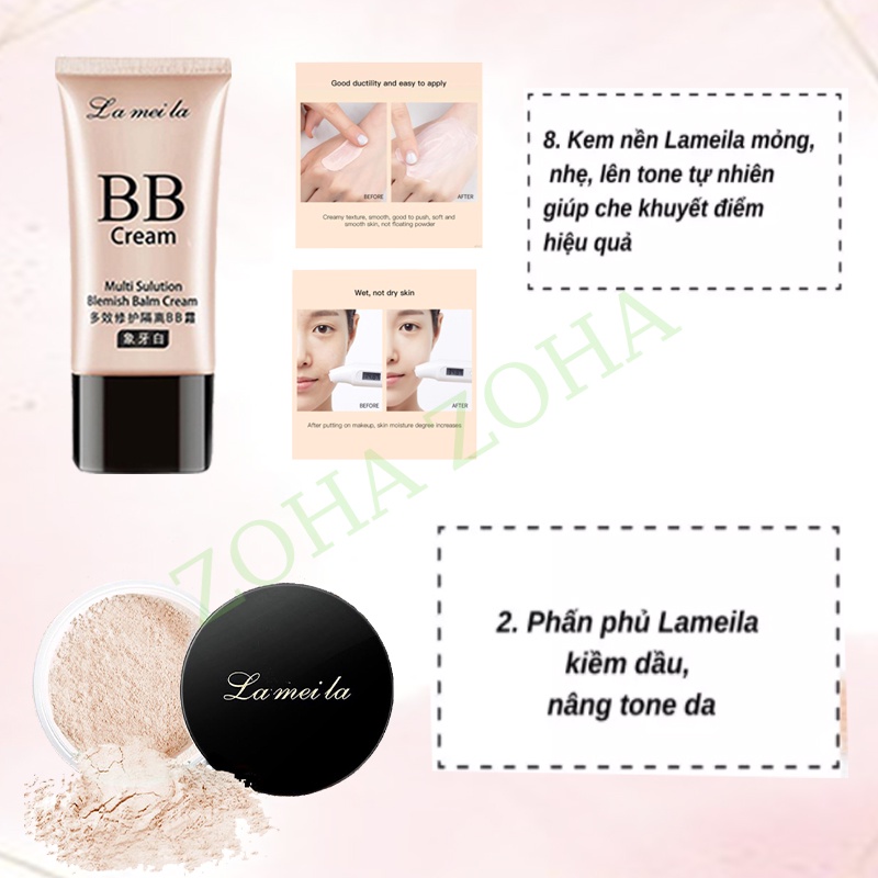 Bộ trang điểm Lameila 8 món đầy đủ bộ makeup cá nhân Phấn phủ Kem BB Phấn mắt Phấn má Mascara...