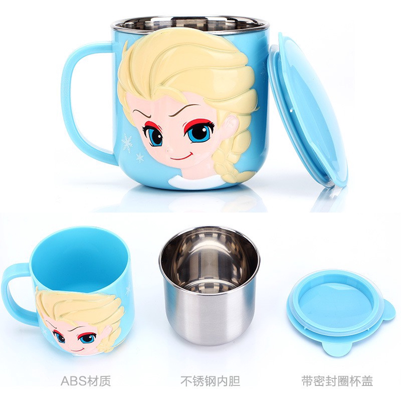 Cốc Uống Nước Bằng Thép Không Gỉ Có Nắp Đậy Chống Rơi In Hoạt Hình Disney Dễ Thương Cho Bé
