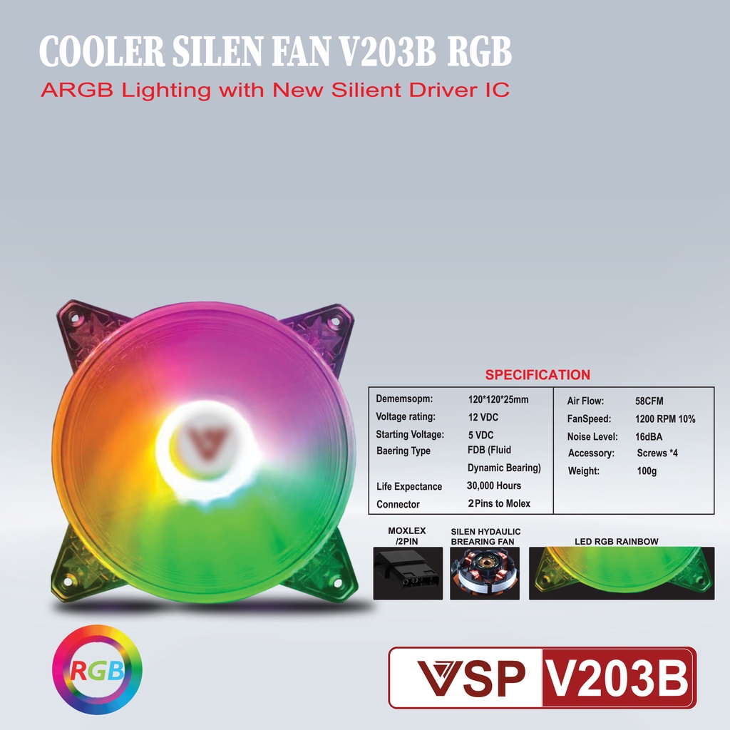 Fan Case 12cm VSP V203B LED RGB đẹp lung linh - Hàng chính hãng