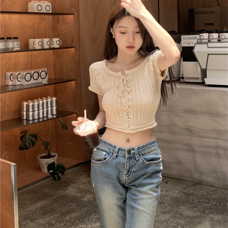 Áo Cardigan Dệt Kim Tay Ngắn Dáng Ôm Thiết Kế Cỡ Nhỏ Thời Trang Cao Cấp