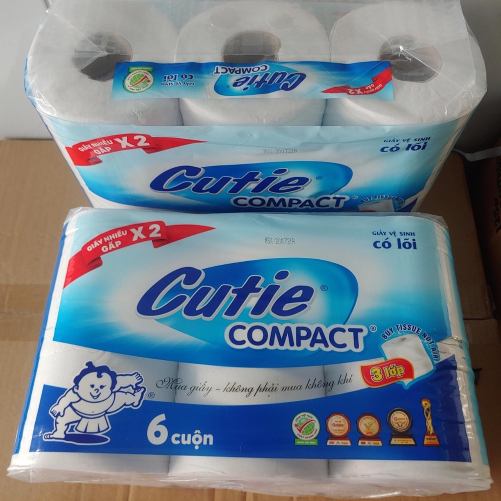 Lốc giấy vệ sinh 6 cuộn Cuti compact không lõi,có lõi mềm mịn