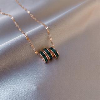 Dây Chuyền Bằng Thép Titan Đính 3 Viên Kim Cương Xanh