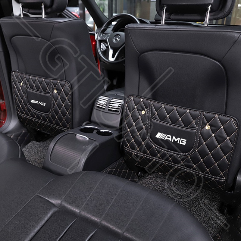 GTIOATO Cho AMG Tấm Bảo Vệ Lưng Ghế Oto Da Tấm Ốp Lưng Ghế Ô Tô Bảo Vệ Lưng Ghế MiếNg LóT ChốNg ThấM TúI Treo Đồ Sau Ghế Ô Tô Phụ Kiện Xe Hơi Cho Mercedes Benz W124 W204 C300 GLC300 W212 S500 Benz AMG W205 W203 E300 CLA AMG G63 W202 W207 GLB