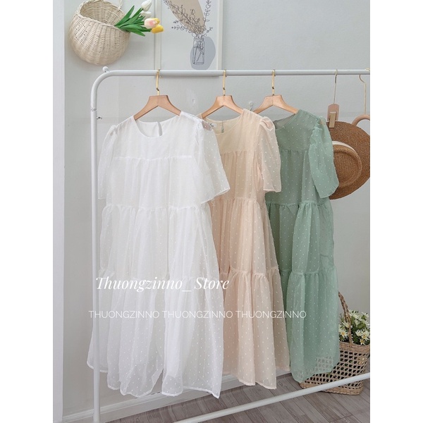 [Ảnh thật/Video]Đầm babydoll White dáng dài  ba tầng hạt nổi chất voan tơ đẹp nhẹ nhàng Váy lụa Hàn