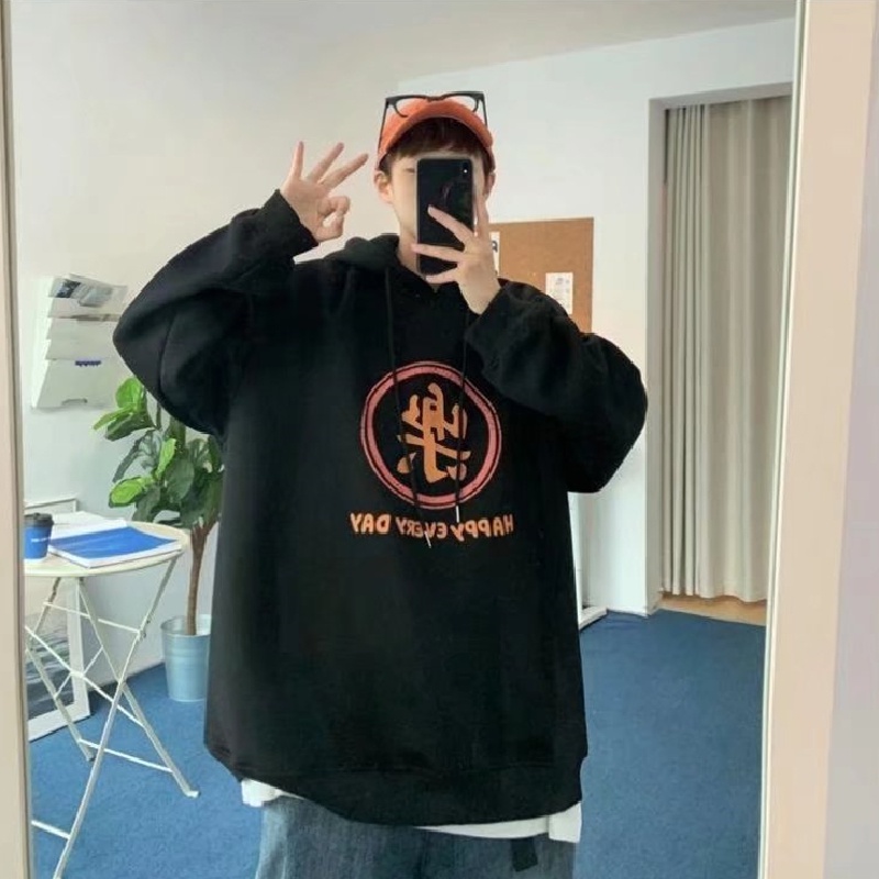 Áo hoodie tay dài dáng rộng in họa tiết thời trang mùa đông phong cách Hàn Quốc cho nam size m-5xl