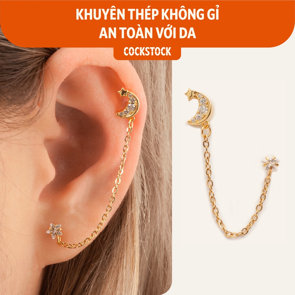 Khuyên tai xích Star and Moonstar Up CockStock