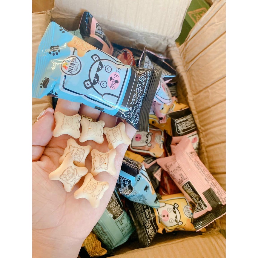 Com bo 10 Bánh gấu mix vị  nhân Socola - Dâu tây - Sữa - Sữa Chua thơm ngon giòn tan