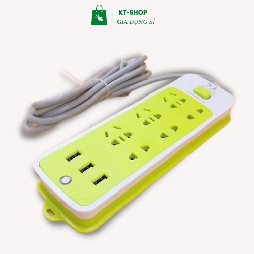 Ổ Điện Đa Năng 3 Cổng USB + 9 Ổ Cắm, Ổ điện màu xanh lá nhỏ gọn tiện lợi