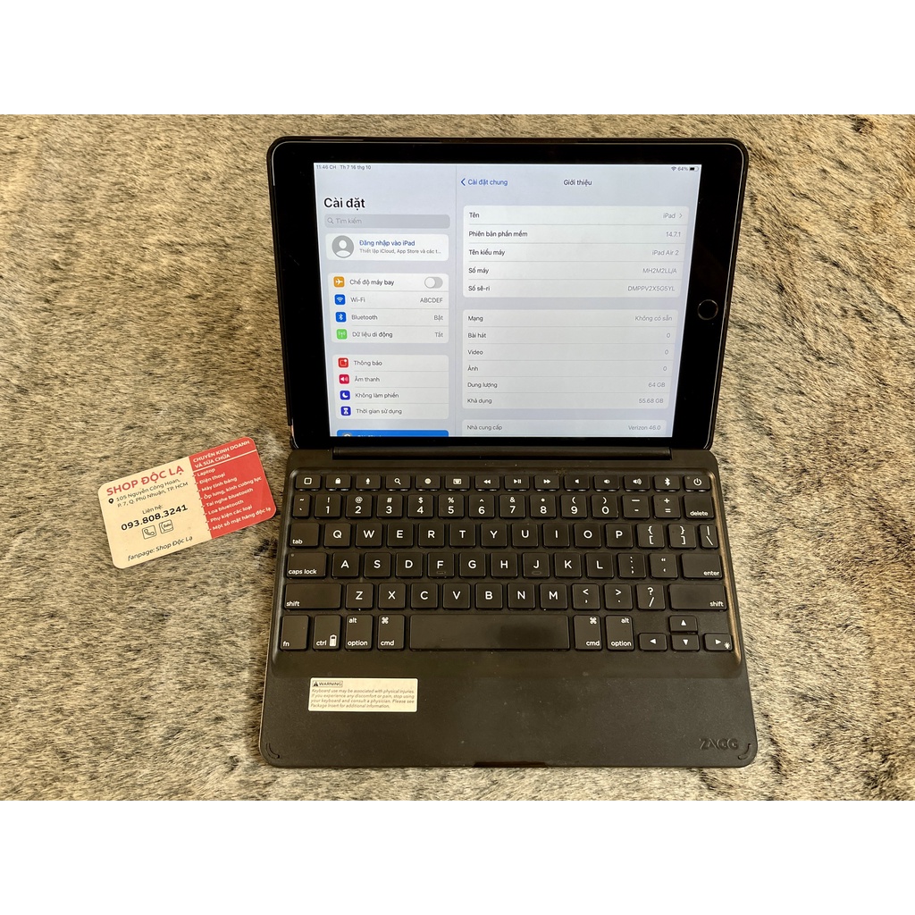 Bàn phím không dây kiêm ốp bảo vệ ZAGG (QTG-ZKMS) Folio dành cho iPad Air 2