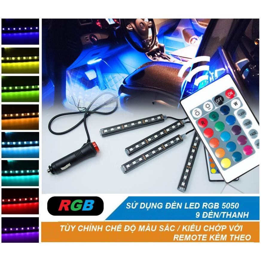 ⚡️GIÁ TỐT⚡️ Bộ Đèn Led Cảm Biến Mạch_Trang Trí Gầm Ghế, Gầm Taplo, Chân Thắng _ Có Điều Khiển Đổi 8 Màu Cao Cấp