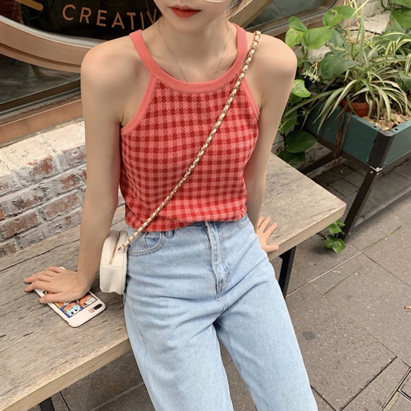 Áo Nữ Không Tay Kẻ Sọc Vuông Thời Trang Hàn Quốc