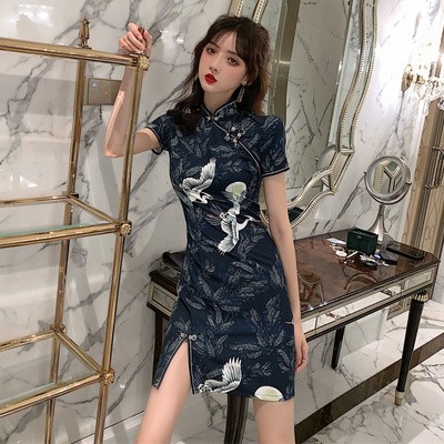 Sườn xám ngắn Hạc Trời Thanh lịch trẻ trung J0147 | BigBuy360 - bigbuy360.vn