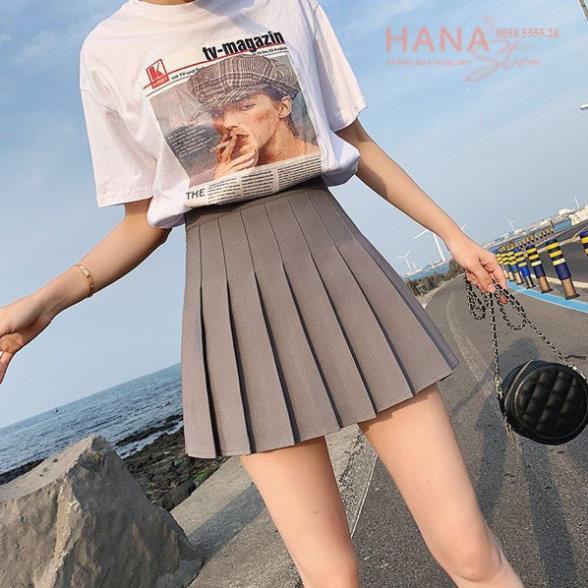 Chân váy tennis xếp ly ngắn xòe bản to màu đen có quần trong cạp lưng chun cao - Chất vải Umi dày dặn co giãn thể thao | BigBuy360 - bigbuy360.vn