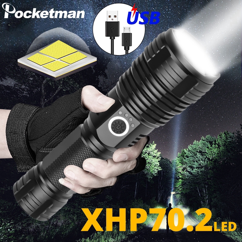 Đèn Pin LED Lõi Tứ XHP70.2 Không Thấm Nước Chiến Thuật Zoom 5 Tốc độ Với 18650 Hoặc 26650 để Cắm Trại