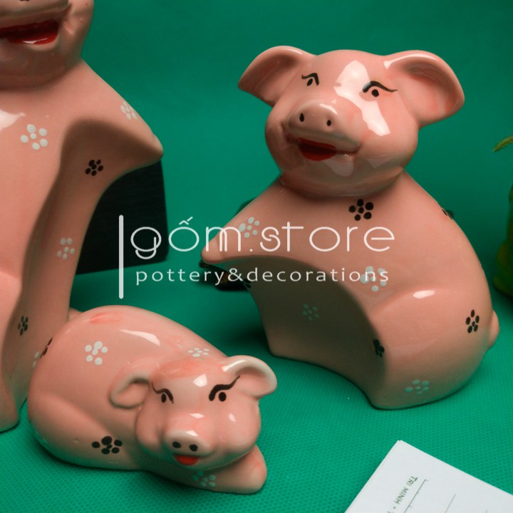 Gia đình nhà lợn đáng yêu gốm sứ Bát Tràng trang trí bàn làm việc