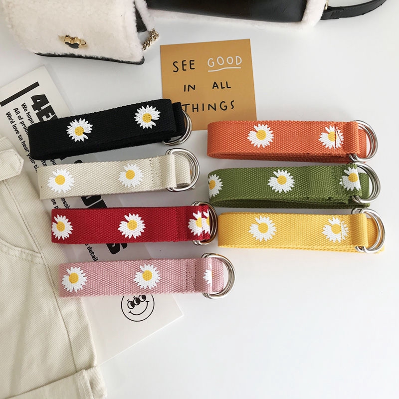 Thắt Lưng Vải Canvas 22566 Họa Tiết Hoa Cúc Phối Vòng Kép Trang Trí Dễ Phối Đồ Cho Học Sinh