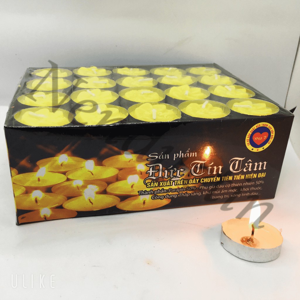 Nến tealight 100 viên vàng,trắng,đỏ cháy liên tục 2h đức tín cao cấp không mùi không khói