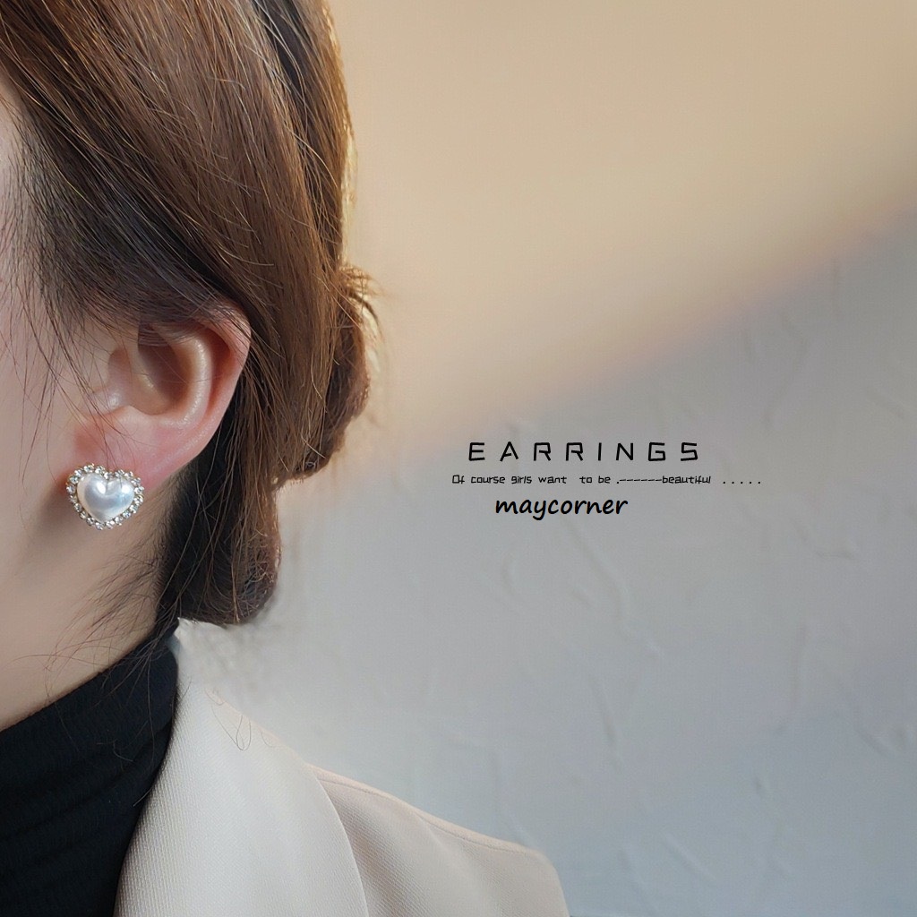 Hoa tai trái tim đính ngọc đính đá mạ bạc 925 cao cấp mã 625