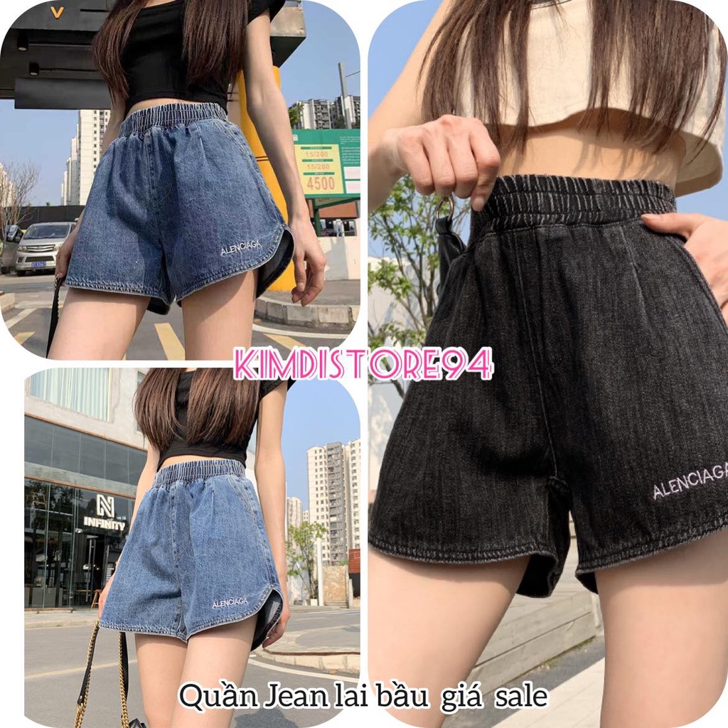 quần short jean nữ lai bầu thêu chữ style hàn quốc thời trang