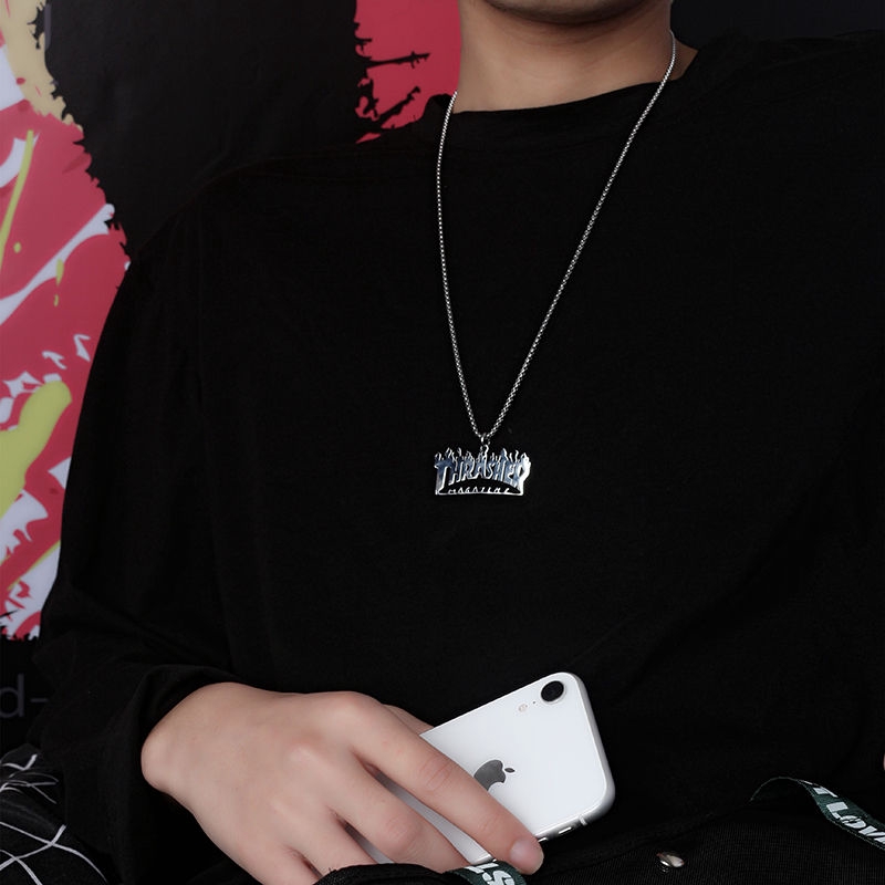 Dây Chuyền Thép Titan Phối Mặt Khắc Chữ Phong Cách Hip Hop Đường Phố 22389