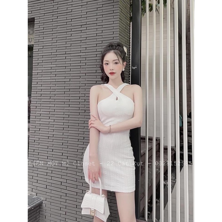 Đầm Thun Gân Cổ Chéo