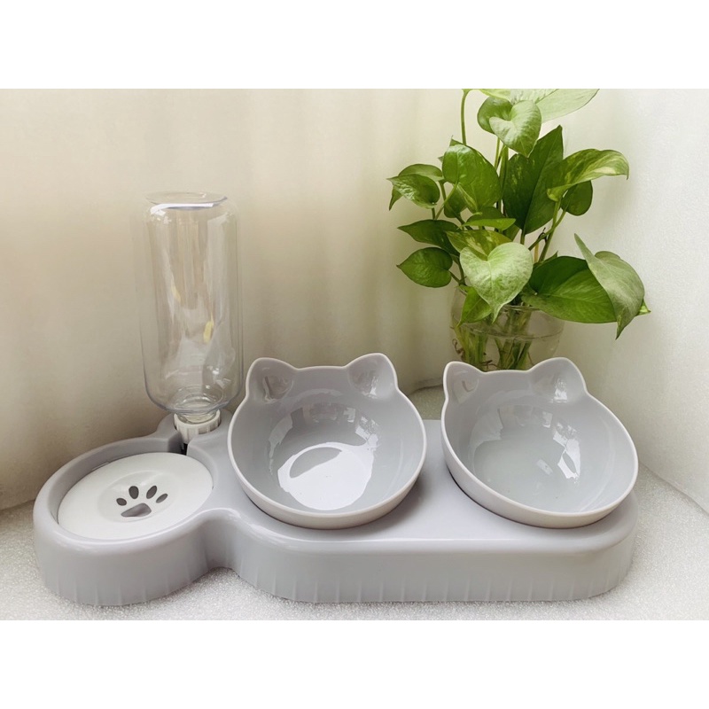 Bát ăn cho mèo bát ăn đôi kèm bình nước 500ml