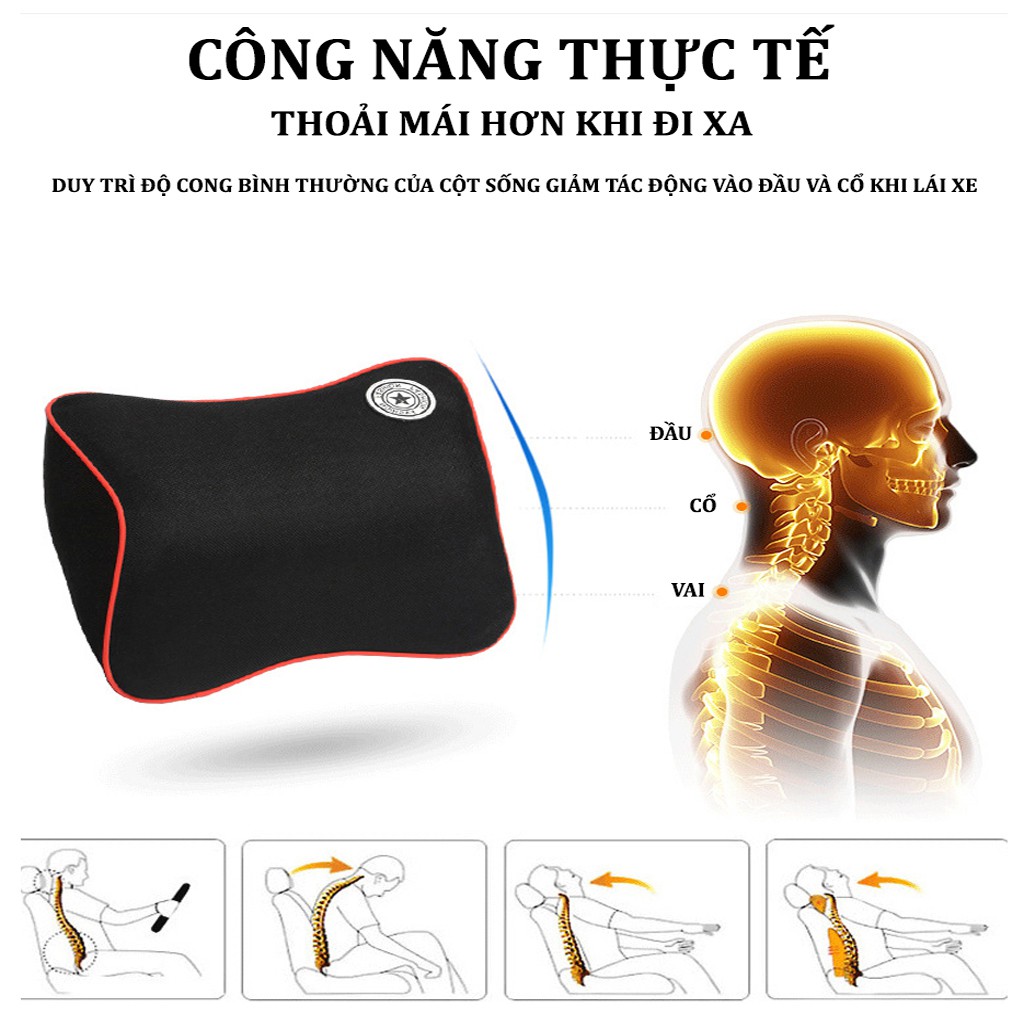 Gối Tựa Đầu Cao Su Non Ô Tô – Bộ Gối Tựa Đầu Và Tựa Lưng Cao Su Cao Cấp (Bản To)