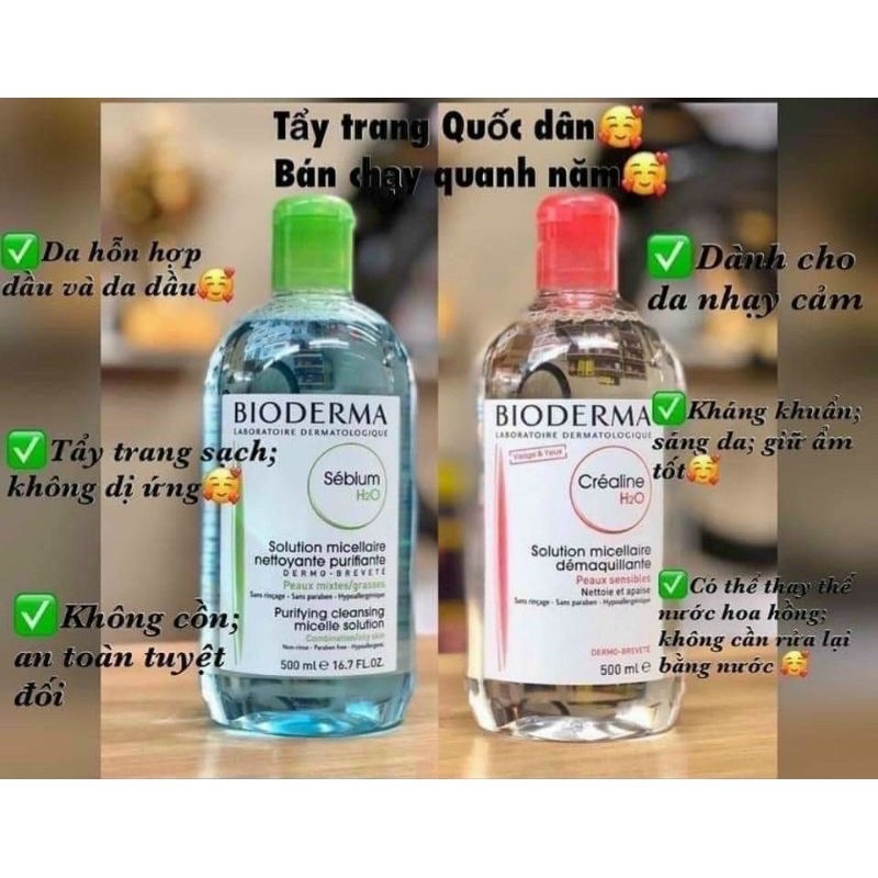 Tẩy Trang Bioderma 500ml Cho Da Hỗn Hợp, Da Dầu &amp; Da Khô